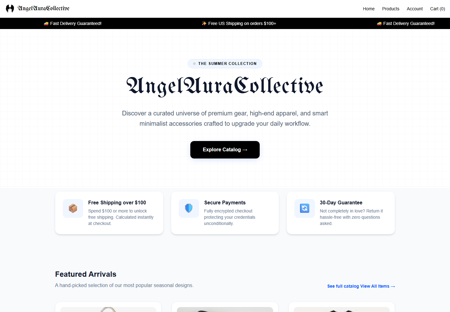 Screenshot of the Angelaura Collective homepage